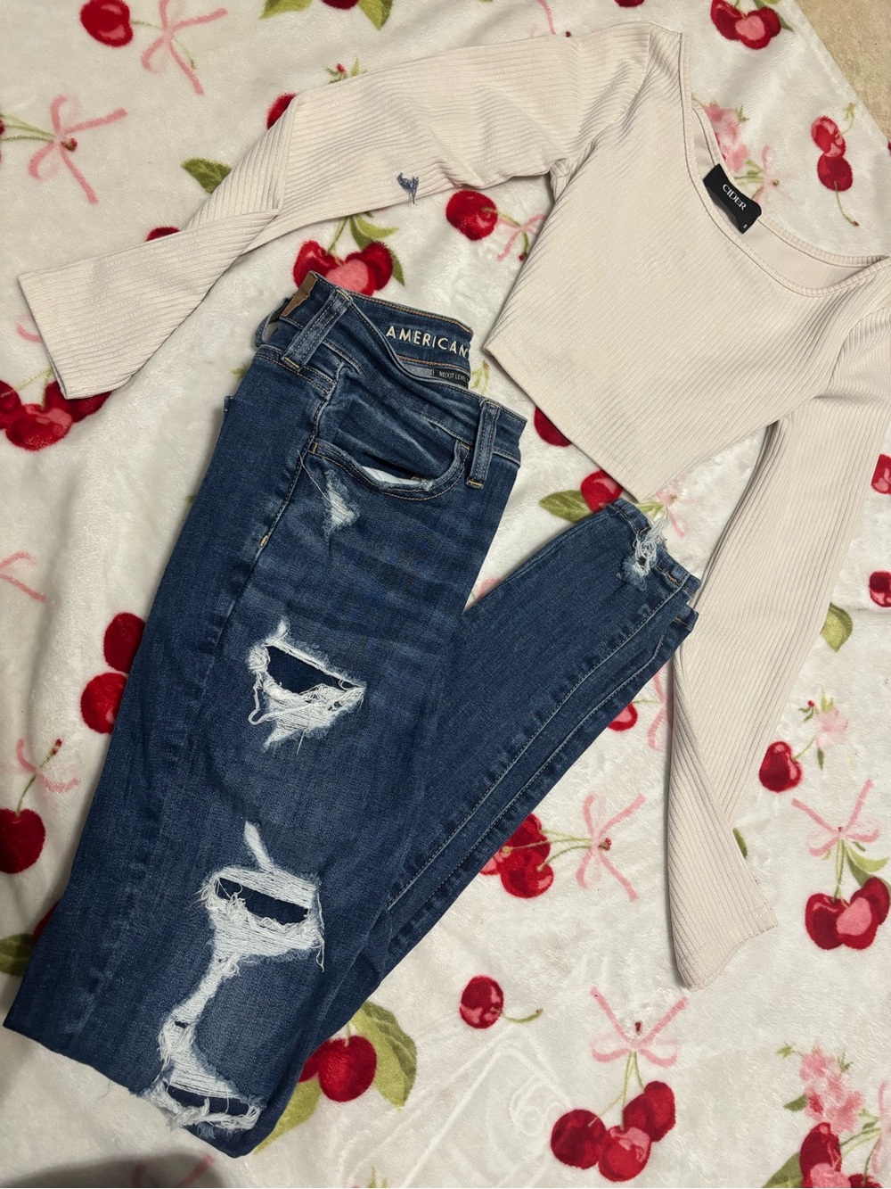 American Eagle Outfitters Dark Blue Ripped Skinny Jeans